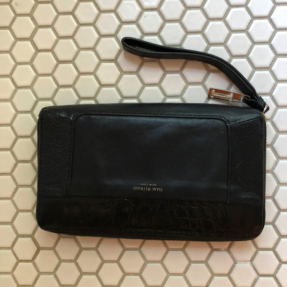 Isaac MizHari Black Leather Large Wristlet Wallet - Picture 1 of 4